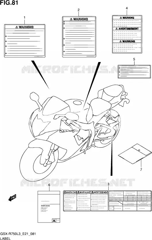ETIQUETTE (GSX-R750UFL3 E21) Suzuki MOTO 750 GSX-R 2013  GSX-R750UF L3 (E21)
