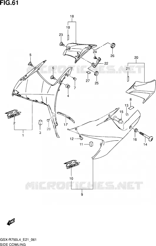 FLANCS DE CARENAGES (AGQ) Suzuki MOTO 750 GSX-R 2014  GSX-R750UF L4 (E21)