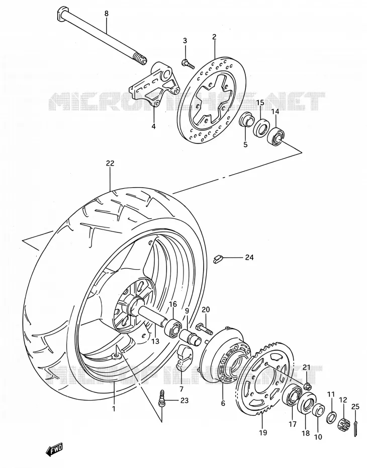ROUE ARRIERE (MODELE R/S) Suzuki MOTO 750 GSX-R 1994  GSX-R750W R (E03,E28,E33)