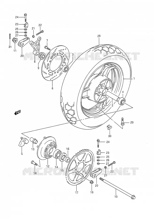 ROUE ARRIERE Suzuki MOTO 1100 GSX-F 1990  GSX1100F L (E03,E28,E33)
