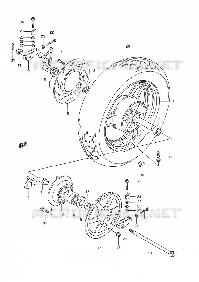 ROUE ARRIERE Suzuki MOTO 1100 GSX-F 1992  GSX1100F N (E03,E28,E33)