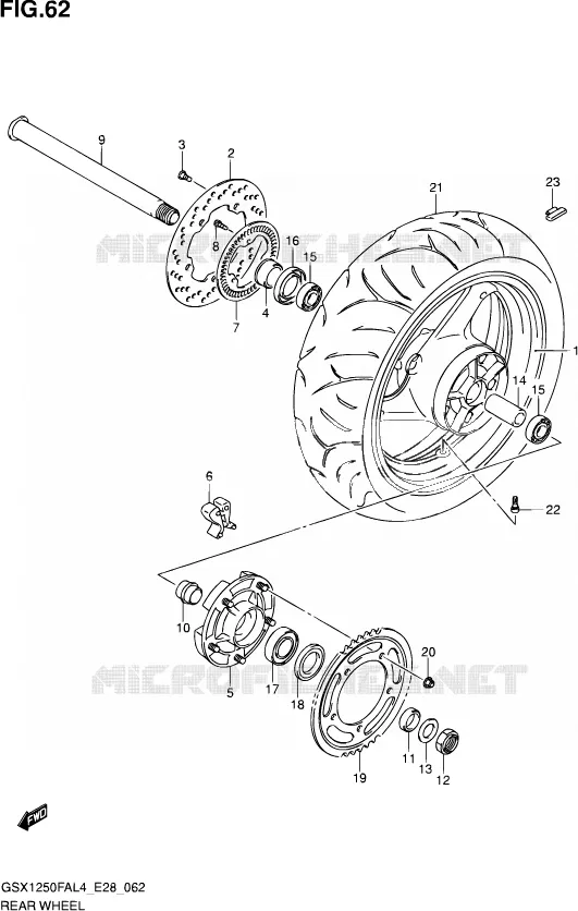 ROUE ARRIERE Suzuki MOTO 1250 GSX-F 2014  GSX1250FA L4 (E03,E28,E33)