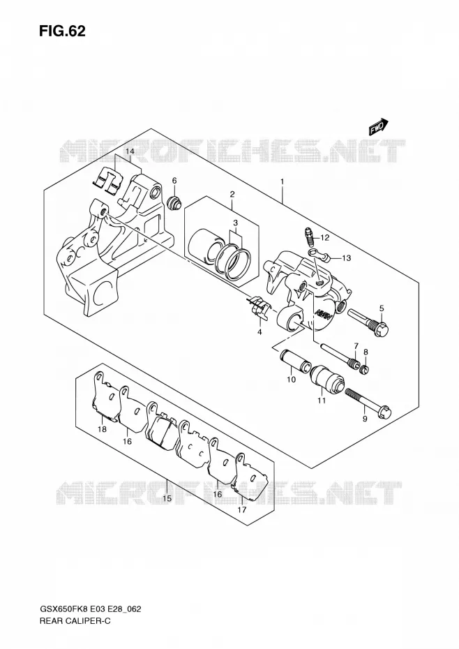 ETRIER DE FREIN ARRIERE (GSX650FK8/K9/FL0) Suzuki MOTO 650 GSX-F 2008  GSX650F K8 (E03,E28,E33)
