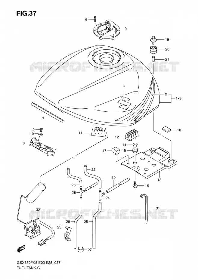 RESERVOIR D'ESSENCE (MODEL K8) Suzuki MOTO 650 GSX-F 2008  GSX650F K8 (E03,E28,E33)