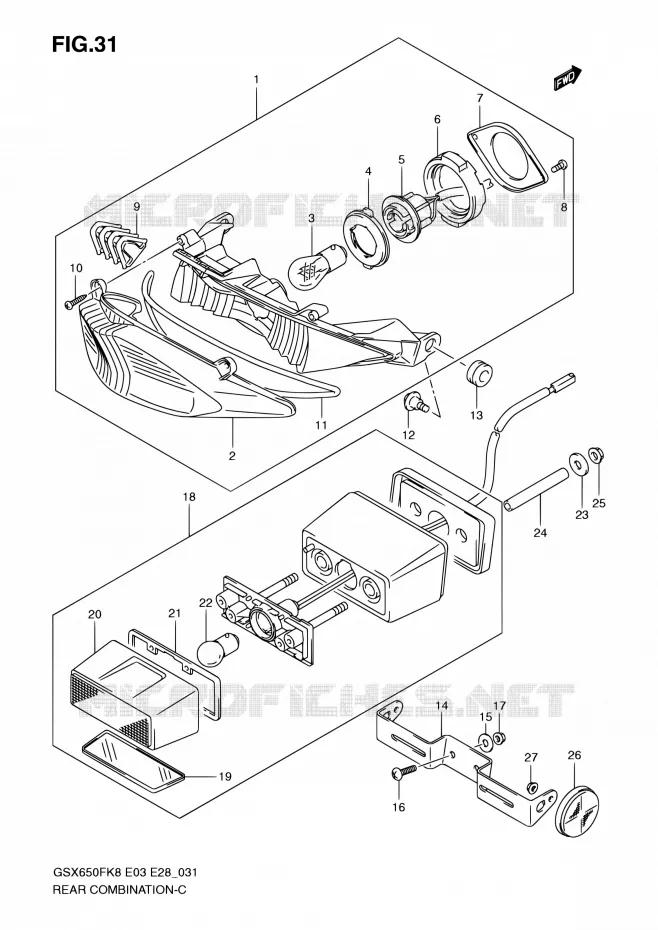 ENSEMBLE FEU ARRIERE Suzuki MOTO 650 GSX-F 2010  GSX650F L0 (E03,E28,E33)