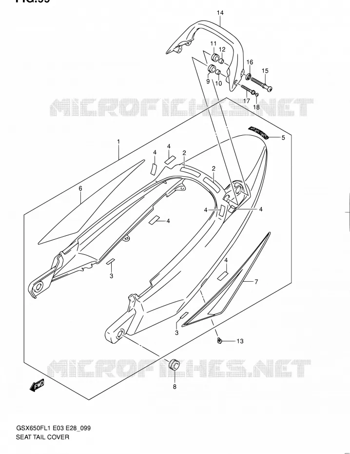 CARENAGES ARRIERE Suzuki MOTO 650 GSX-F 2011  GSX650F L1 (E03,E28,E33)