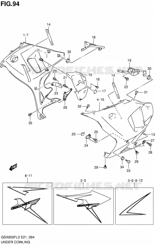 CARENAGES INFERIEUR (FLANCS) (GSX650FUL2 E24) Suzuki MOTO 650 GSX-F 2012  GSX650FL2(E21)