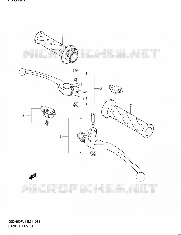 ENSEMBLE LEVIERS - POIGNEES (GSX650FAL1 E21) Suzuki MOTO 650 GSX-F 2011  GSX650FL1(E24)