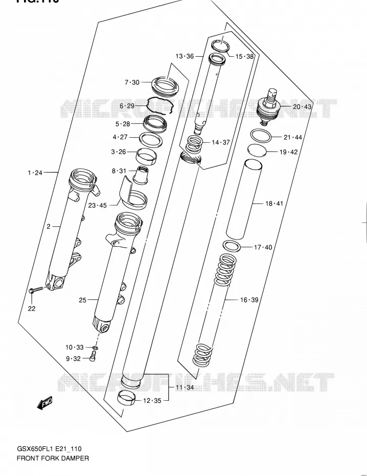 FOURCHE (GSX650FUAL1 E21) Suzuki MOTO 650 GSX-F 2011  GSX650FL1(E24)