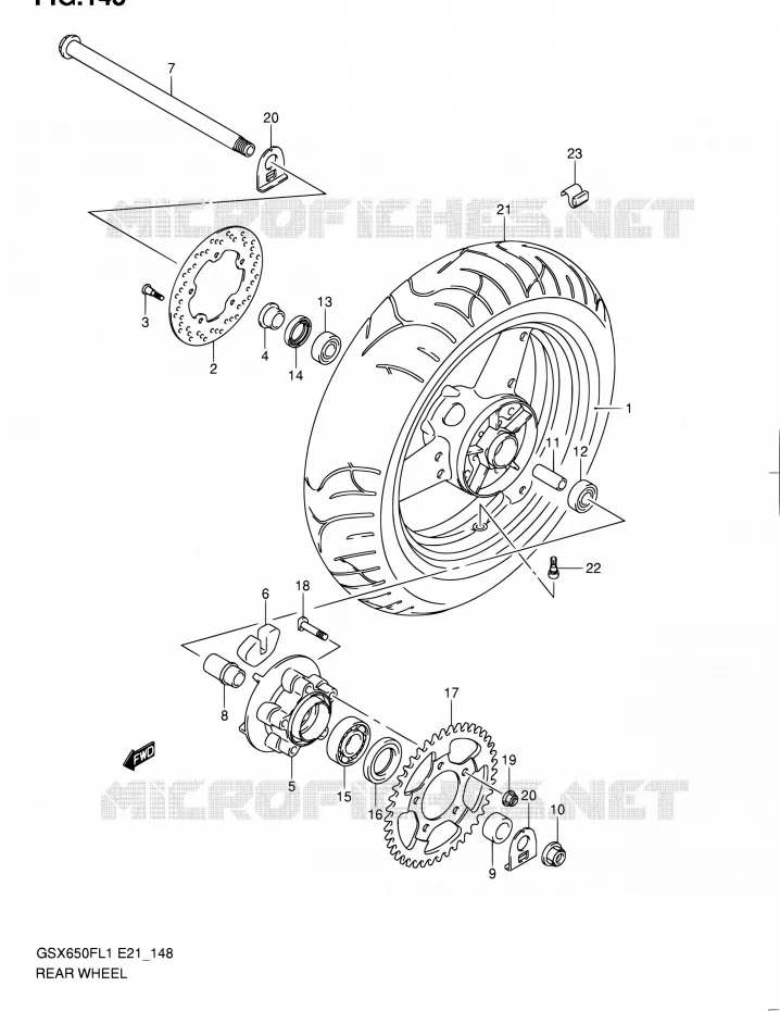 ROUE ARRIERE (GSX650FUL1 E21) Suzuki MOTO 650 GSX-F 2011  GSX650FL1(E24)