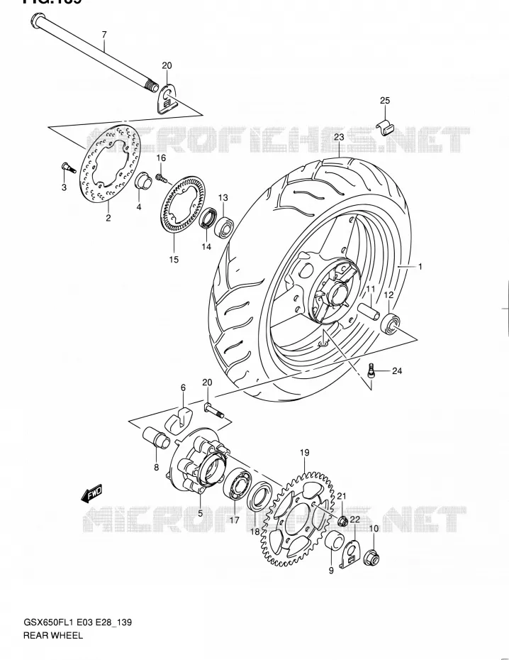 ROUE ARRIERE (GSX650FAL1 E33) Suzuki MOTO 650 GSX-F 2011  GSX650FA L1 (E03,E28,E33)