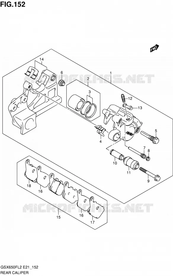 ETRIER DE FREIN ARRIERE (GSX650FL2 E21) Suzuki MOTO 650 GSX-F 2012  GSX650FAL2(E21)