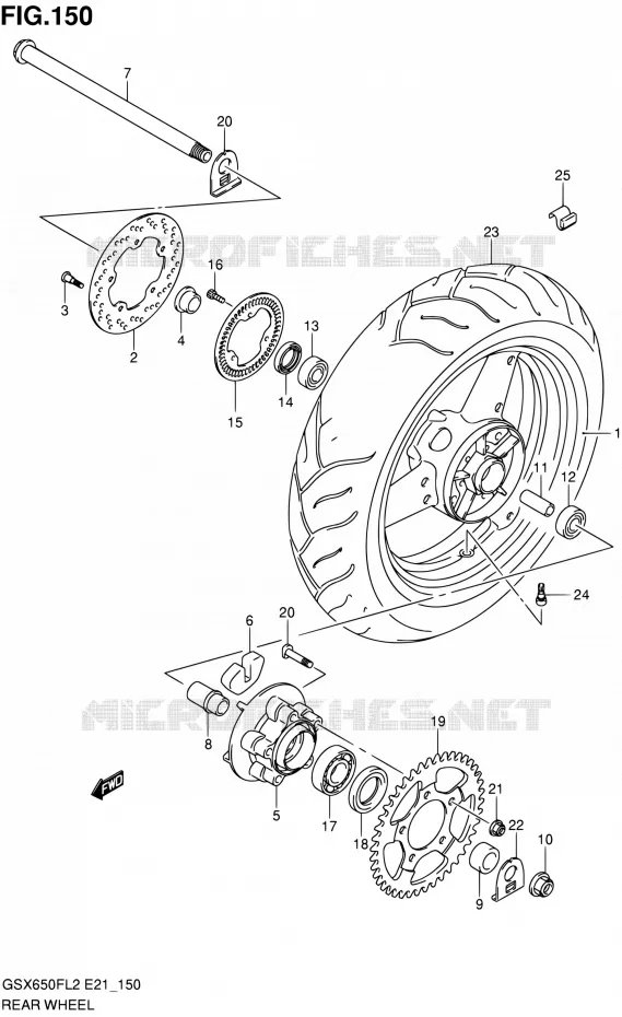 ROUE ARRIERE (GSX650FAL2 E21) Suzuki MOTO 650 GSX-F 2016  GSX650FAL2(E21)