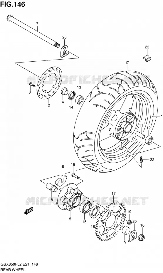 ROUE ARRIERE (GSX650FL2 E21) Suzuki MOTO 650 GSX-F 2016  GSX650FAL2(E21)