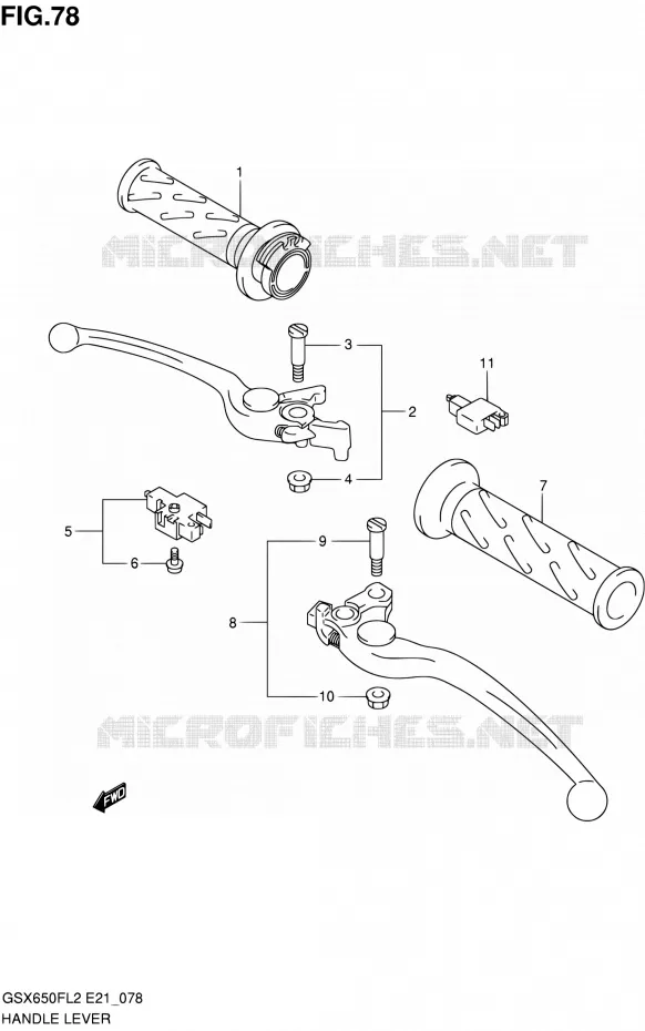 ENSEMBLE LEVIERS - POIGNEES (GSX650FL2 E24) Suzuki MOTO 650 GSX-F 2012  GSX650FUL2(E21)