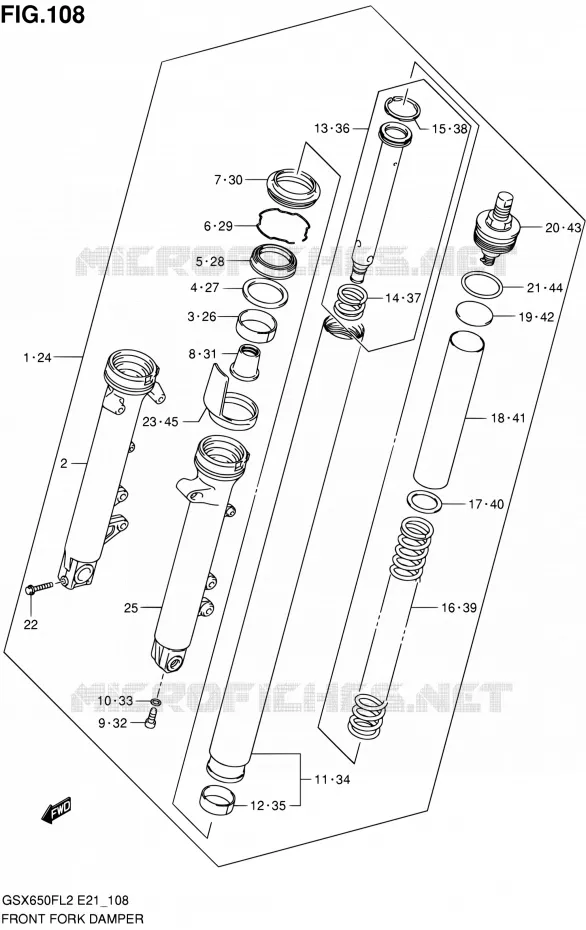 FOURCHE (GSX650FUL2 E24) Suzuki MOTO 650 GSX-F 2012  GSX650FUL2(E21)