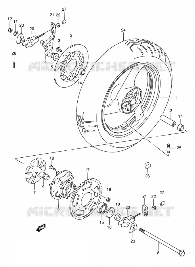 ROUE ARRIERE Suzuki MOTO 750 GSX-F 1990  GSX750FL(E02)