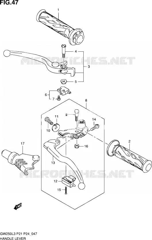 ENSEMBLE LEVIERS - POIGNEES Suzuki MOTO 250 INAZUMA 2013  GW250 L3 (P24)