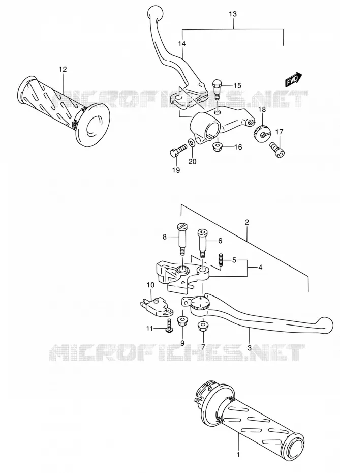 ENSEMBLE LEVIERS - POIGNEES Suzuki MOTO 600 RF 1997  RF600R V/RF600RU V