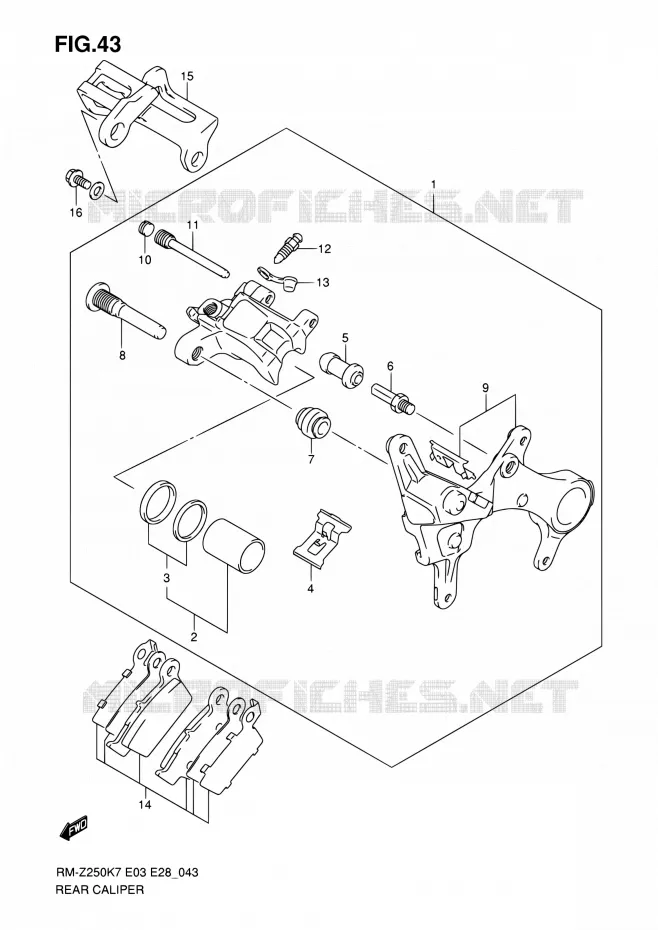ETRIER DE FREIN ARRIERE (MODEL K7) Suzuki MOTO 250 RM-Z 2007  RM-Z250 K7 (E03,E28,E33)