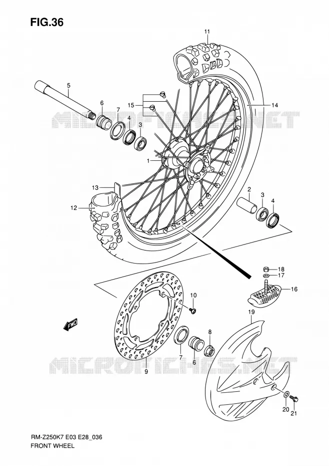 ROUE AVANT (MODEL K7) Suzuki MOTO 250 RM-Z 2007  RM-Z250 K7 (E03,E28,E33)