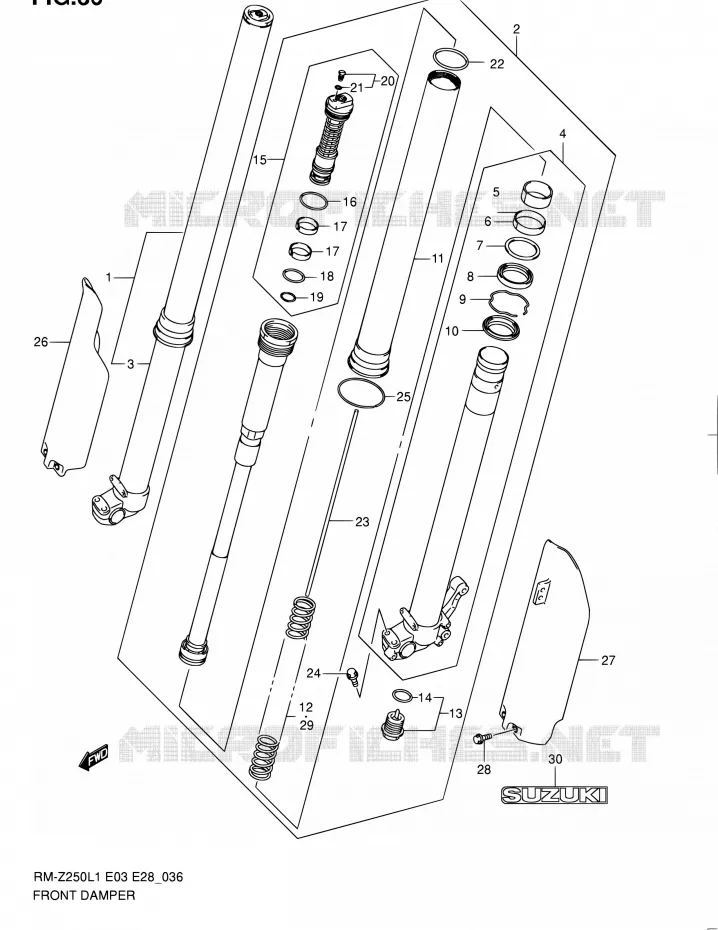 AMORTISSEUR AVANT Suzuki MOTO 250 RM-Z 2012  RM-Z250 L1 (E03,E28,E33)