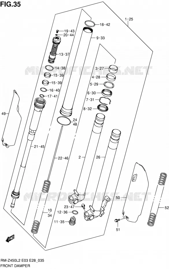 AMORTISSEUR AVANT Suzuki MOTO 450 RM-Z 2012  RM-Z450 L2 (E03,E28,E33)