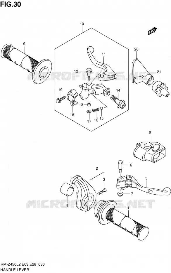 ENSEMBLE LEVIERS - POIGNEES Suzuki MOTO 450 RM-Z 2012  RM-Z450 L2 (E03,E28,E33)