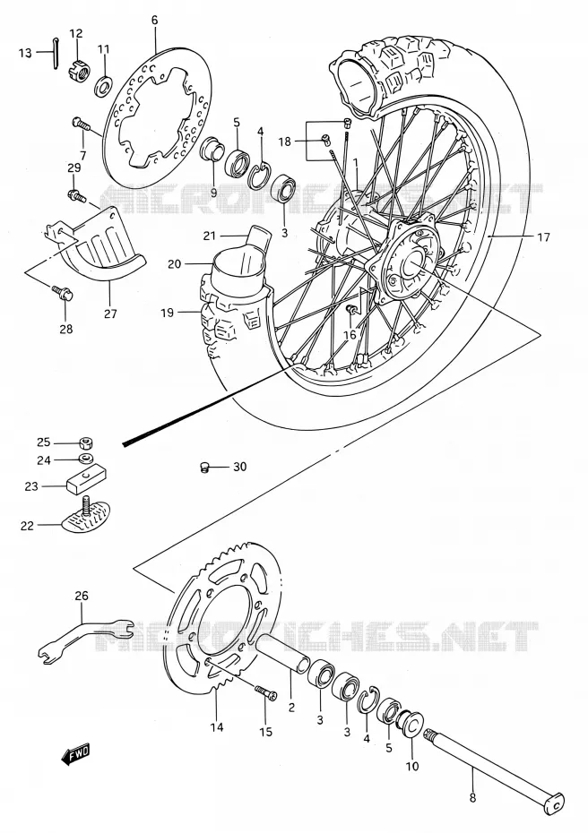 ROUE ARRIERE Suzuki MOTO 250 RM 1995  RM250 S (E03,E28,E33)