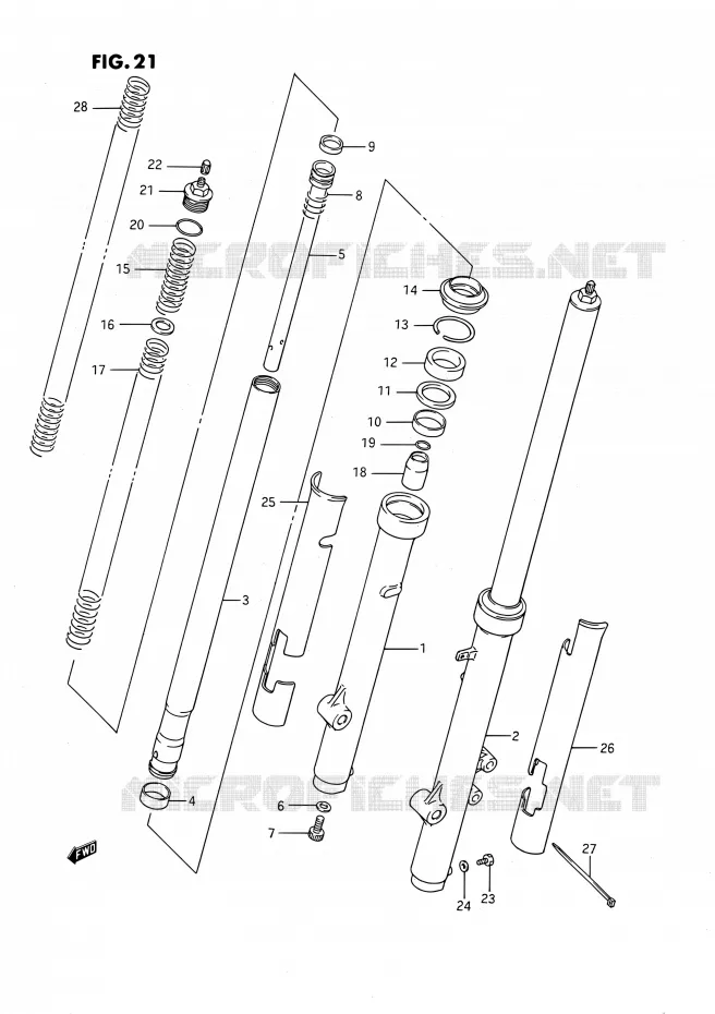 FOURCHE AVANT (MODELE G/H) Suzuki MOTO 80 RM 1986  RM80G(E01)