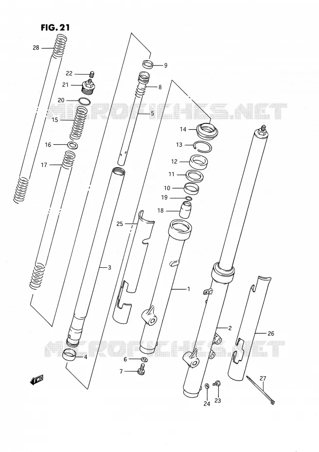FOURCHE AVANT (MODELE G/H) Suzuki MOTO 80 RM 1987  RM80H(E01)