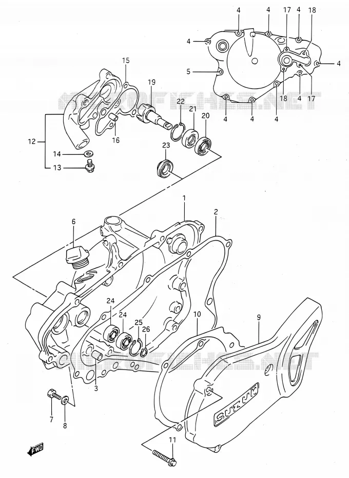 CARTER POMPE A EAU (MODELE K/L/M/N/P/R/S) Suzuki MOTO 80 RM 1995  RM80 S (E03,E28,E33)