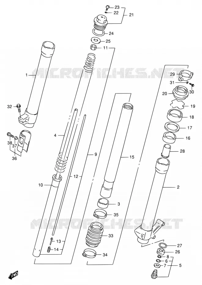 AMORTISSEUR AVANT (MODELE X P37) Suzuki MOTO 250 RMX 1998  RMX250 W (E01,P37)