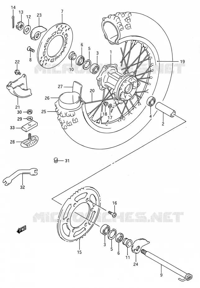 ROUE ARRIERE (MODELE K/L/M) Suzuki MOTO 250 RMX 1991  RMX250 M (E03,E28,E33)
