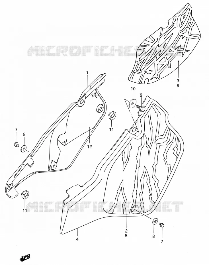 CARENAGES ARRIERE  (MODELE N/P/R) Suzuki MOTO 250 RMX 1992  RMX250 N (E03,E28,E33)