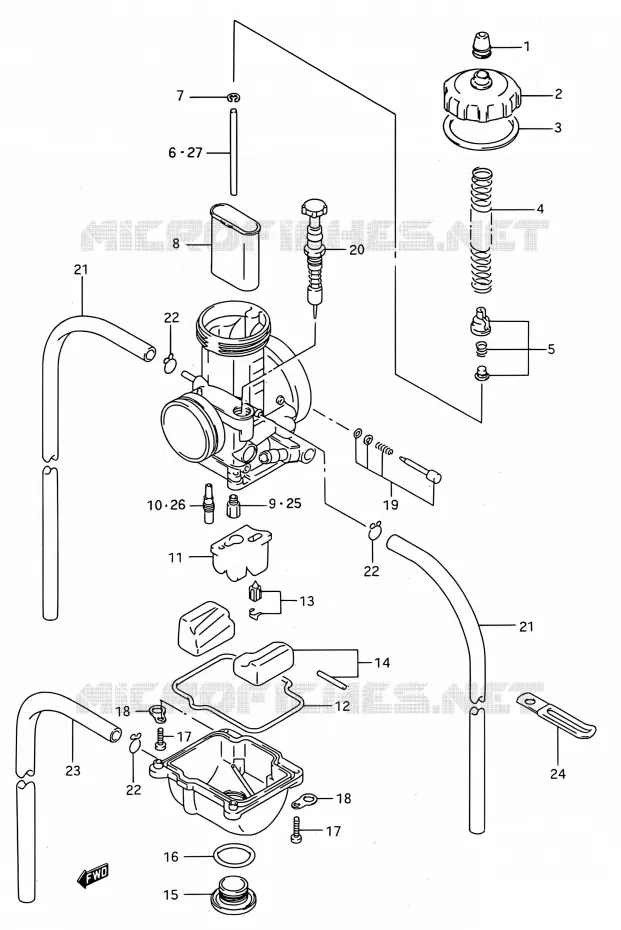 CARBURATEUR (MODELE P/R) Suzuki MOTO 250 RMX 1993  RMX250 P (E03,E28,E33)
