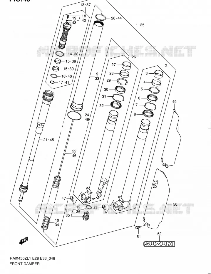 AMORTISSEUR AVANT Suzuki MOTO 450 RMX 2011  RMX450Z L1 (E03,E28,E33)