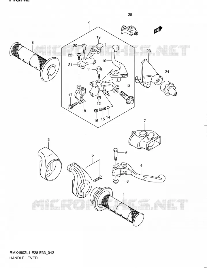 ENSEMBLE LEVIERS - POIGNEES Suzuki MOTO 450 RMX 2012  RMX450Z L1 (E03,E28,E33)