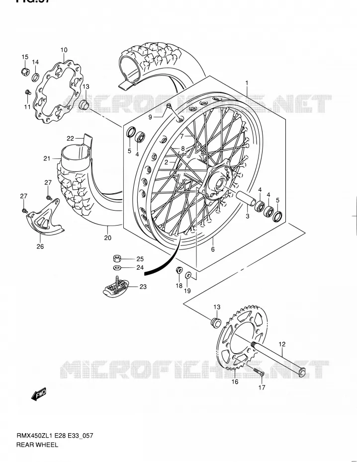 ROUE ARRIERE Suzuki MOTO 450 RMX 2011  RMX450Z L1 (E03,E28,E33)