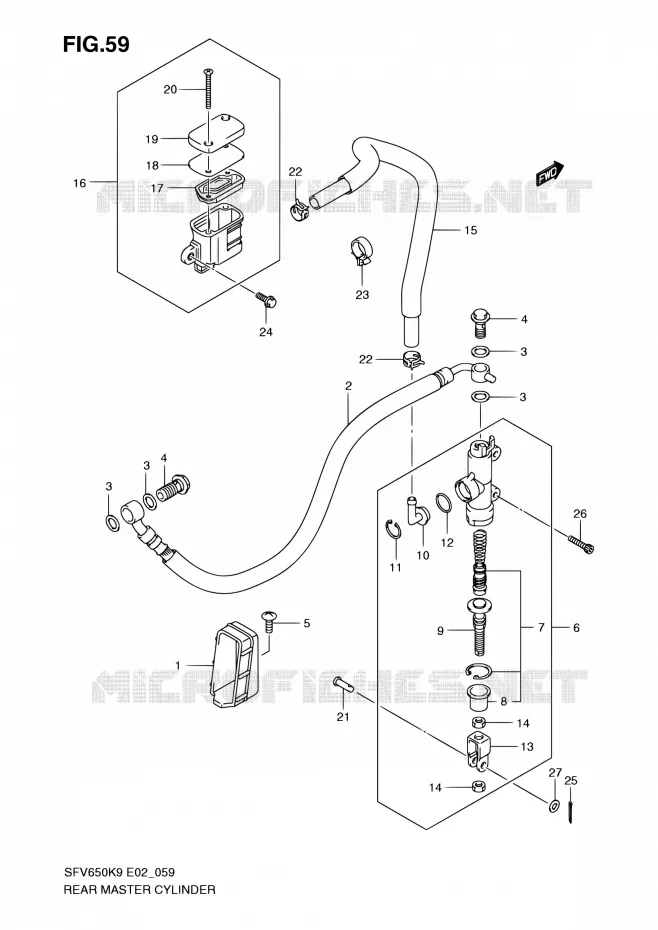 MAITRE CYLINDRE ARRIERE (SFV650K9/UK9/L0/UL0) Suzuki MOTO 650 GLADIUS 2009  SFV650 K9 (E02,E19)