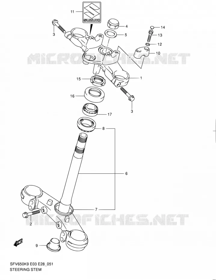 COLONNE DE DIRECTION Suzuki MOTO 650 GLADIUS 2009  SFV650 K9 (E03,E28,E33)