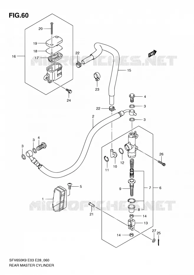 MAITRE CYLINDRE ARRIERE (SFV650K9/L0) Suzuki MOTO 650 GLADIUS 2009  SFV650 K9 (E03,E28,E33)