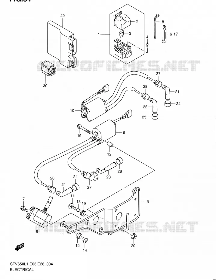 PARTIE ELECTRIQUE (SFV650L1 E28) Suzuki MOTO 650 GLADIUS 2011  SFV650 L1 (E03,E28,E33)