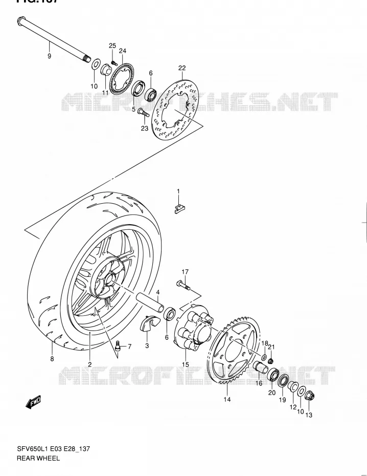 ROUE ARRIERE (SFV650AL1 E33) Suzuki MOTO 650 GLADIUS 2011  SFV650 L1 (E03,E28,E33)