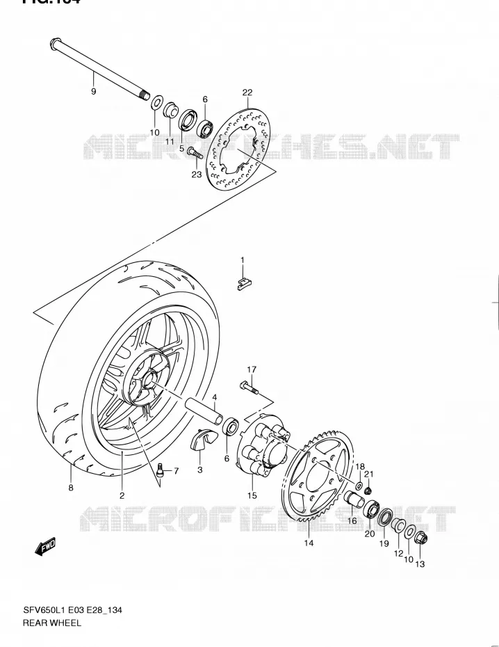ROUE ARRIERE (SFV650L1 E03) Suzuki MOTO 650 GLADIUS 2011  SFV650 L1 (E03,E28,E33)