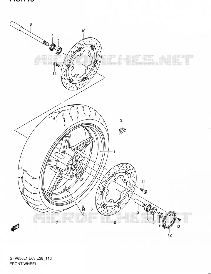 ROUE AVANT (SFV650AL1 E33) Suzuki MOTO 650 GLADIUS 2011  SFV650 L1 (E03,E28,E33)