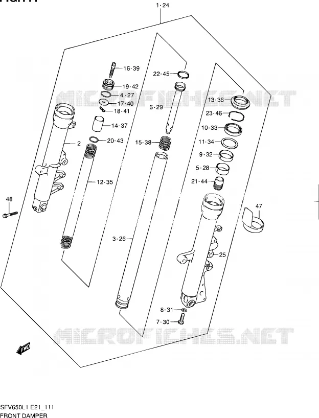 AMORTISSEUR AVANT (SFV650AL1 E21) Suzuki MOTO 650 GLADIUS 2011  SFV650L1(E24)