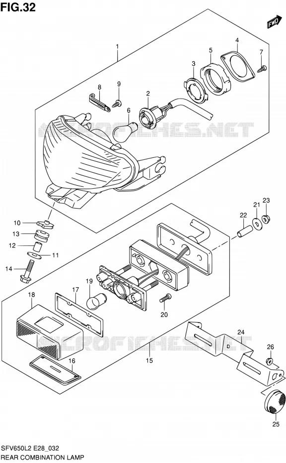 ENSEMBLE FEU ARRIERE Suzuki MOTO 650 GLADIUS 2012  SFV650L2(E03,E28,E33)