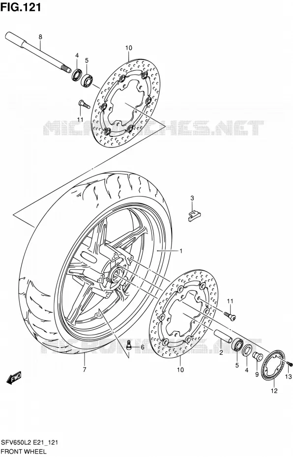 ROUE AVANT (SFV650UAL2 E21) Suzuki MOTO 650 GLADIUS 2012  SFV650L2(E21)