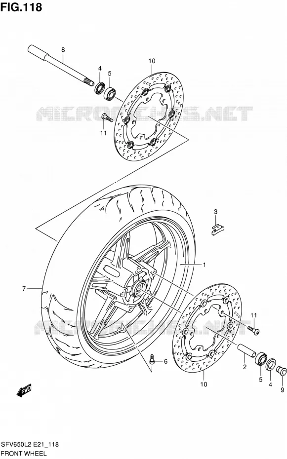 ROUE AVANT (SFV650UL2 E21) Suzuki MOTO 650 GLADIUS 2012  SFV650L2(E21)